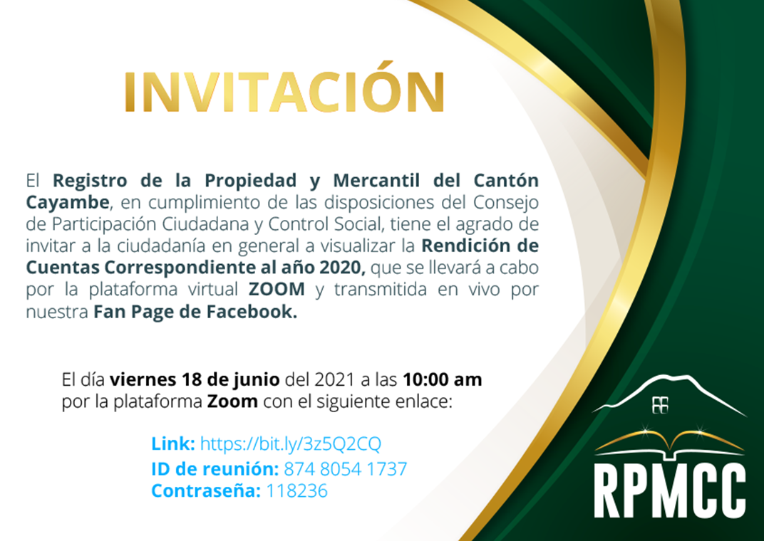 INVITACIÓN – RENDICIÓN DE CUENTAS 2020